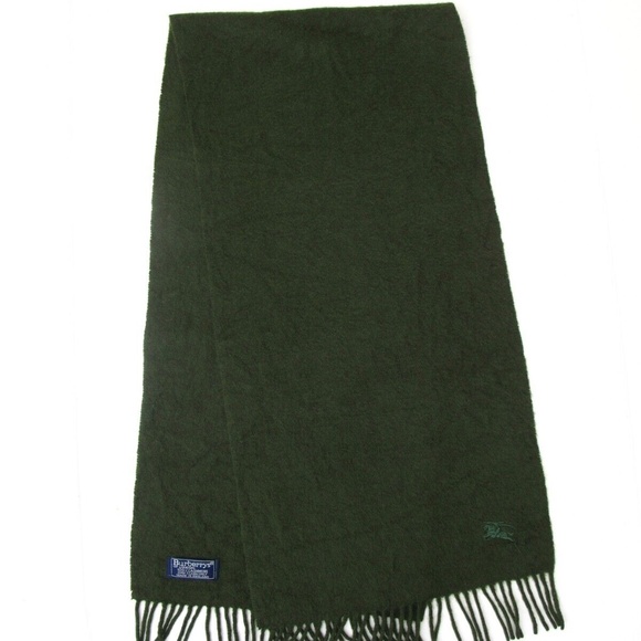 BURBERRYS London Solid Color Dark GREEN Cashmere Scarf 12.25 x 55 w Fringe - Picture 3 of 4